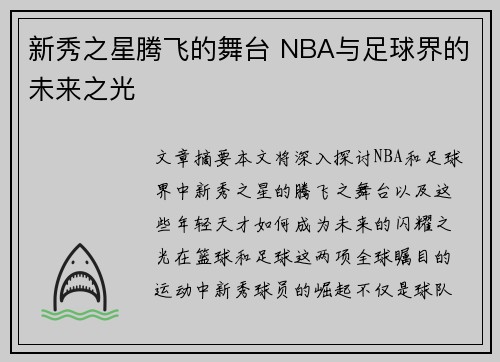 新秀之星腾飞的舞台 NBA与足球界的未来之光